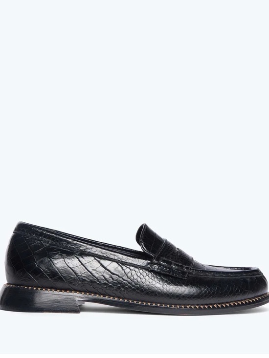 Freda Salvador Shoes - Freda Salvador Black Croc-Embossed Leather Loafers